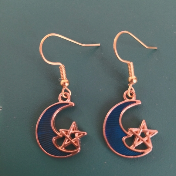 Hand Crafted Blue Moons with Stars Earrings - Picture 2 of 3